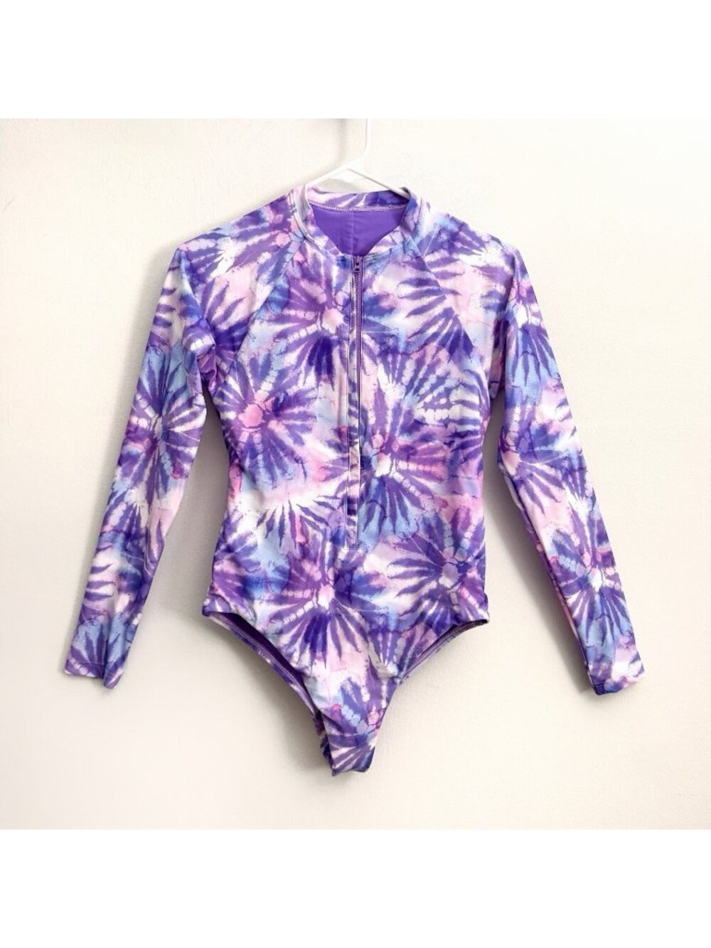 Jolyn Paloma Purple Zip-Up One Piece Surf Suit Swimsuit Long Sleeve Size Large